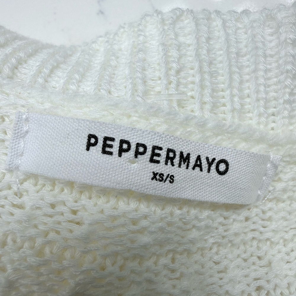 Peppermayo white Crochet Knit Sleeveless Dress XS/S Boho Drop Waist Sheer Skirt - Picture 9 of 10